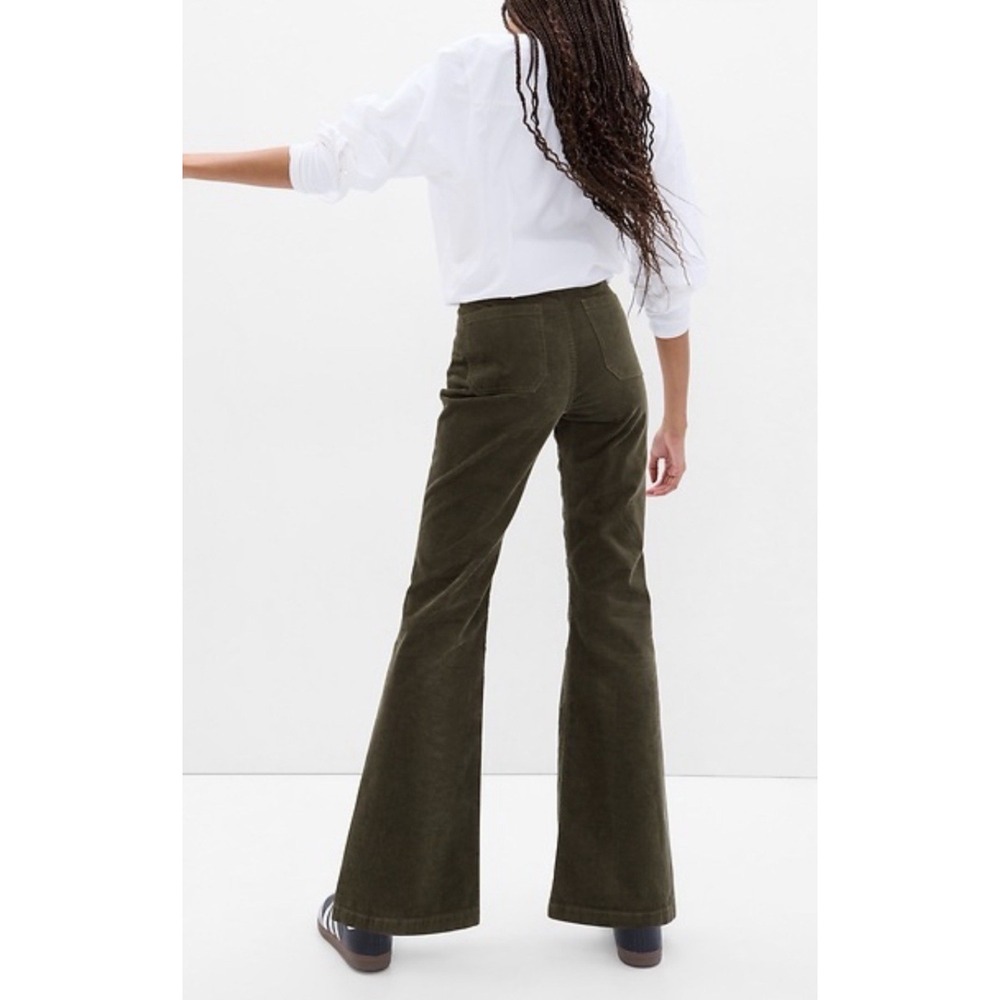 Gap Women's Sz 30/10S High Rise 70s Flare Green Cotton Corduroy Pants Pockets